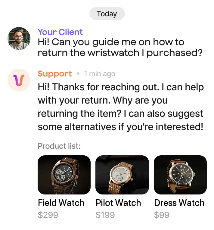 Ecommerce customer support chat example
